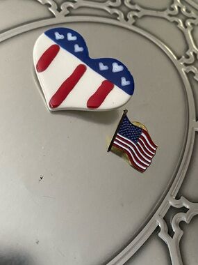 Patriotic Heart & American Flag Pins - Red, White, Blue